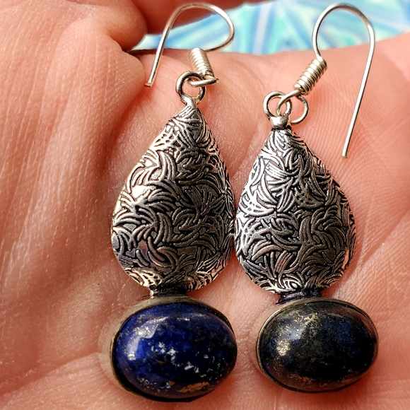 New Handmade Lapis Lazuli Silver Earrings. - Picture 2 of 7